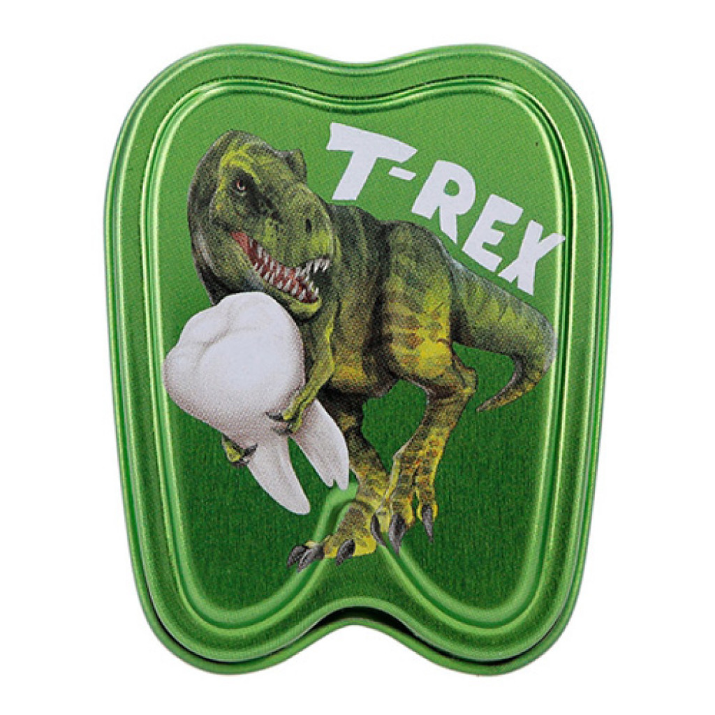 Dino World ASST | Hliníková krabička na zuby, T-Rex, zelená